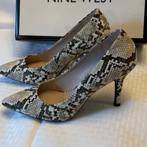 Nine West Snake-Print Pointed Pumps in Brown and Cream